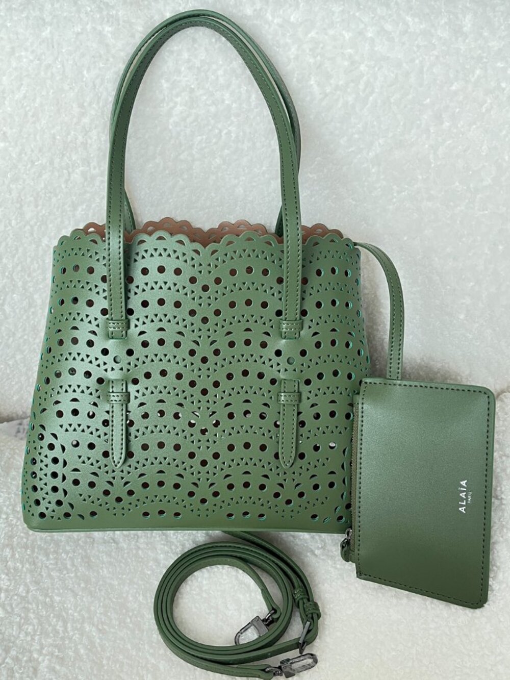 Alaia Green Perforated Tote Bag